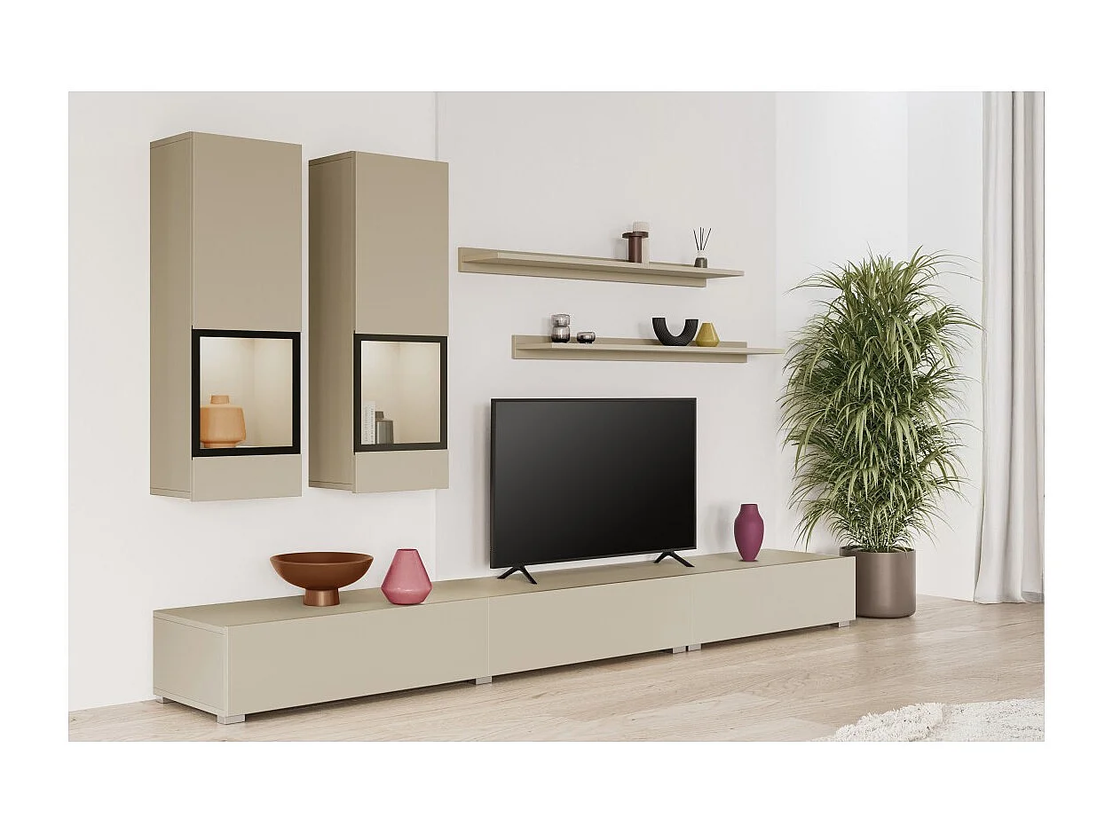 Conjunto de muebles de salón RAMOS – Beige claro – LED multicolor integrada – Estilo contemporáneo