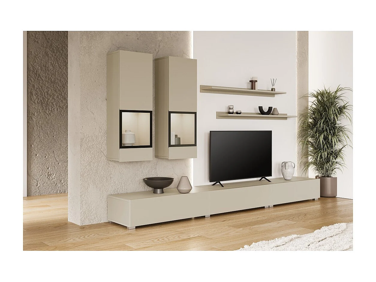 Ensemble meubles de salon RAMOS – Beige clair – Design contemporain sans LED