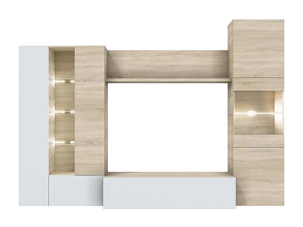 Parete Attrezzata Mobile Soggiorno TV Salotto Base Televisione Con Scaffali Illuminati LED Sala Pranzo Design Moderno 260x185x42 cm Bianco Rovere