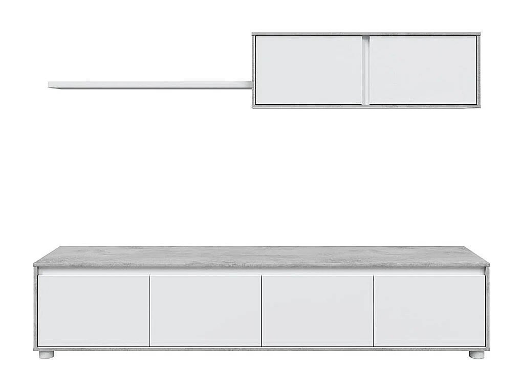 Parete Attrezzata Ginevra Mobile Soggiorno TV con Mensole Salotto Legno Base Televisione Sala da Pranzo Design Moderno 200 x 41 x 43 cm Colore Bianco e Cemento