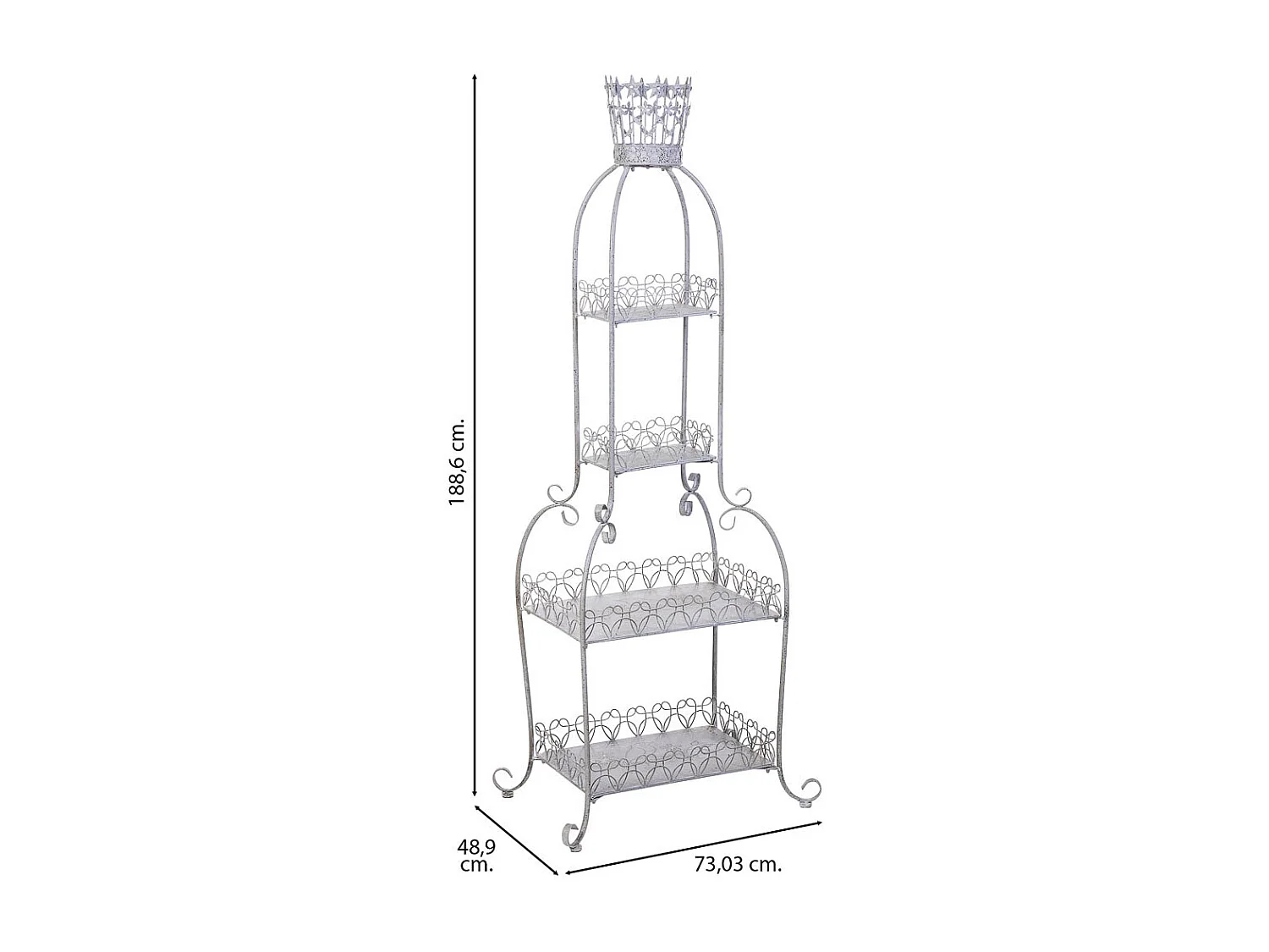 Expositor de prateleiras metálicas, 4 prateleiras 73,03x48,9x188,6h cm