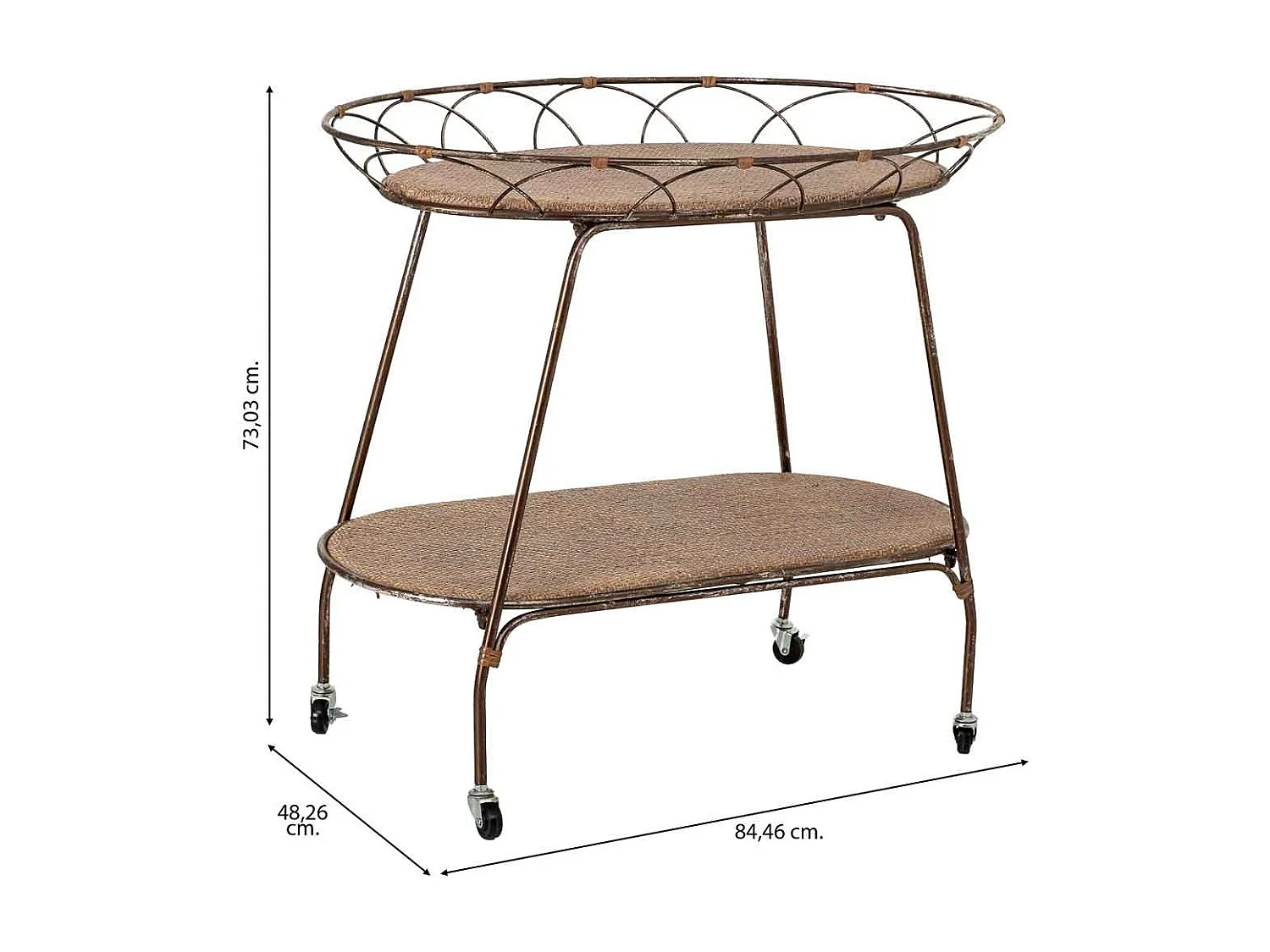 Estante em metal castanho, 84,46x48,26x73,03h cm
