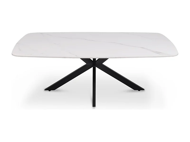 Table basse ARVENA – Table basse rectangulaire 130x70 cm – Pierre blanche & métal – Design moderne haut de gamme