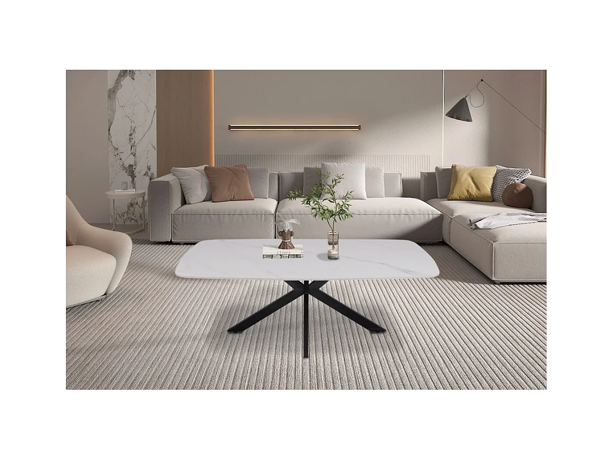 Table basse ARVENA – Table basse rectangulaire 130x70 cm – Pierre blanche & métal – Design moderne haut de gamme