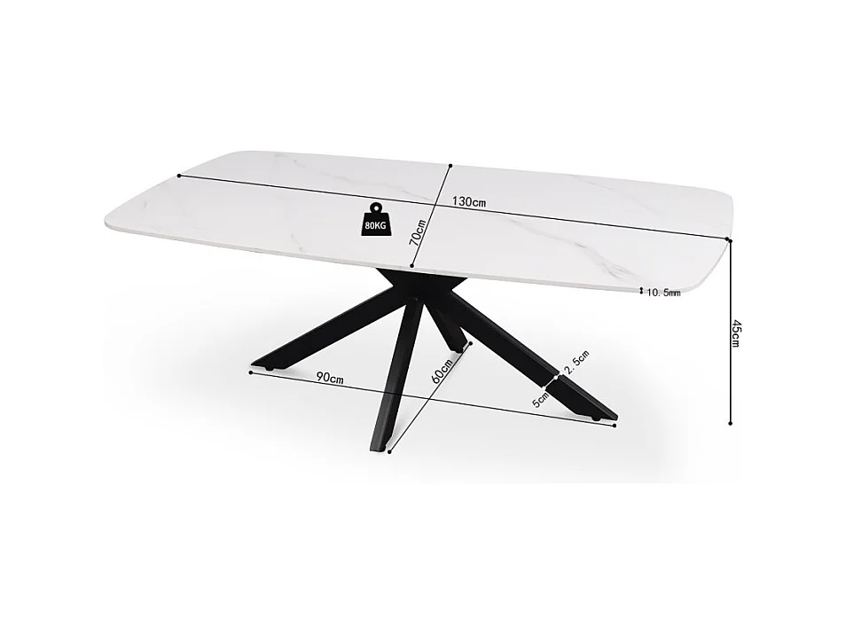 Table basse ARVENA – Table basse rectangulaire 130x70 cm – Pierre blanche & métal – Design moderne haut de gamme