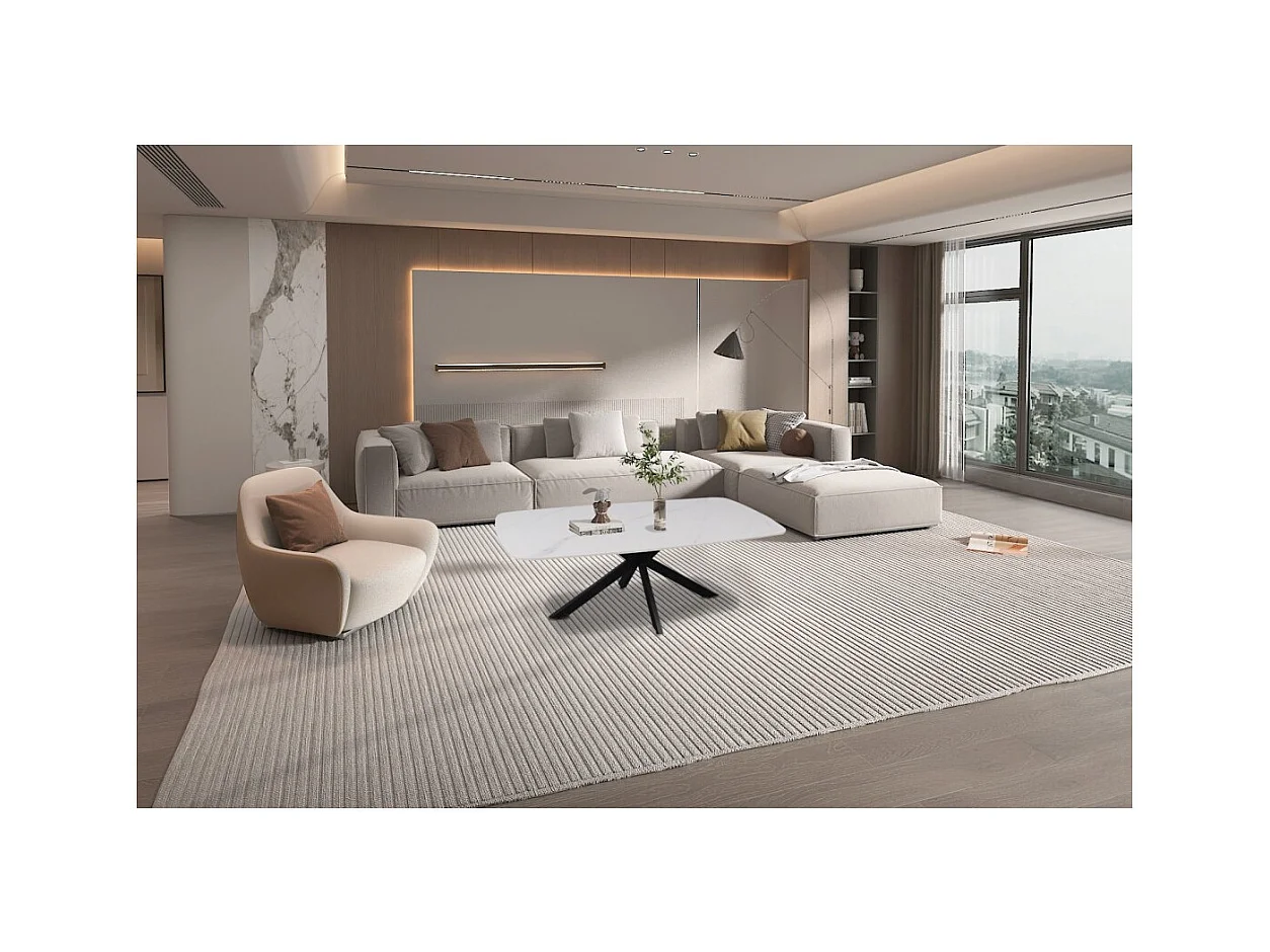 Table basse ARVENA – Table basse rectangulaire 130x70 cm – Pierre blanche & métal – Design moderne haut de gamme