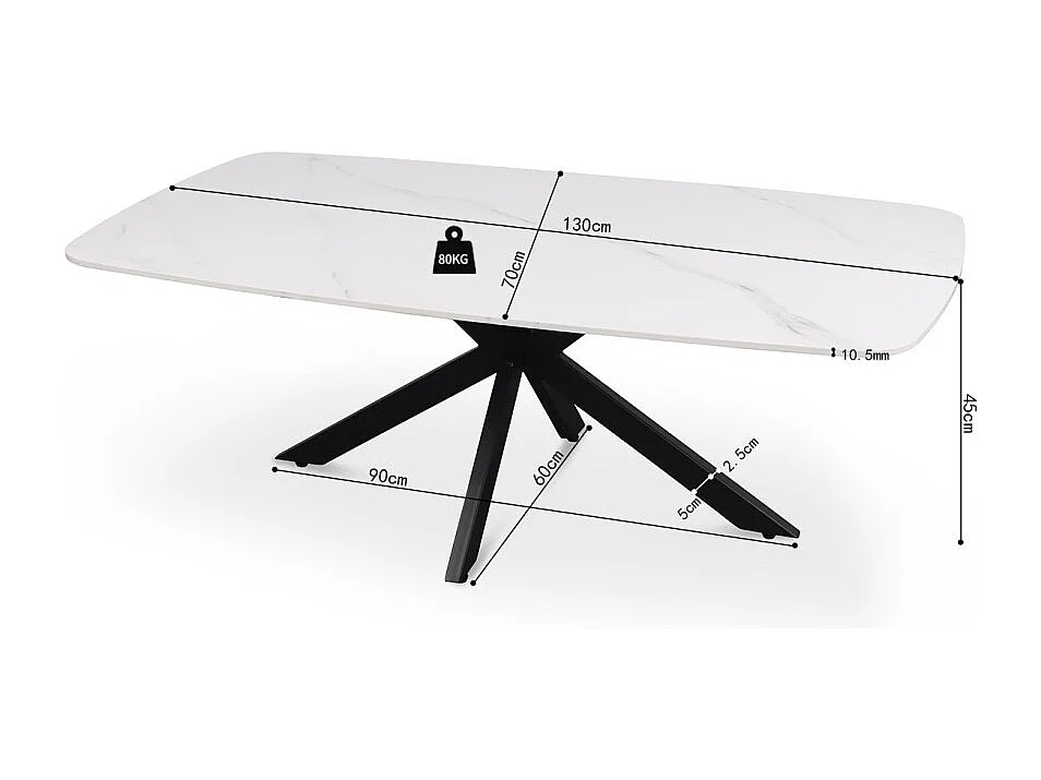 Table basse ARVENA – Table basse rectangulaire 130x70 cm – Pierre blanche & métal – Design moderne haut de gamme