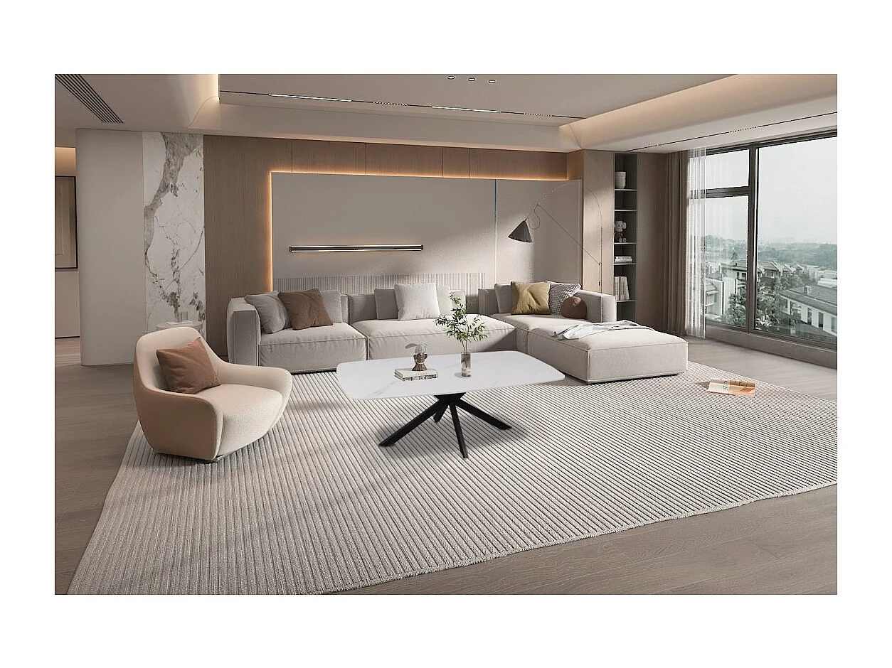 Table basse ARVENA – Table basse rectangulaire 130x70 cm – Pierre blanche & métal – Design moderne haut de gamme