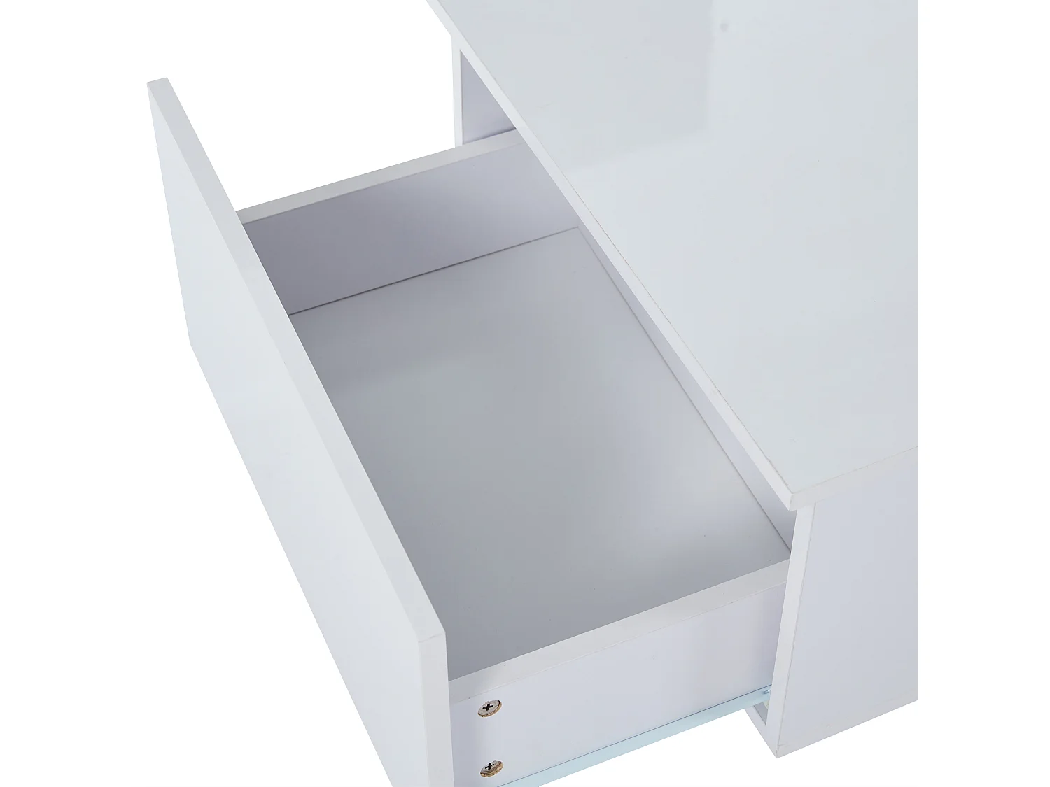 Salontafel met 2 lades en LED, in MDF en acryl, in hoogglans witte lak