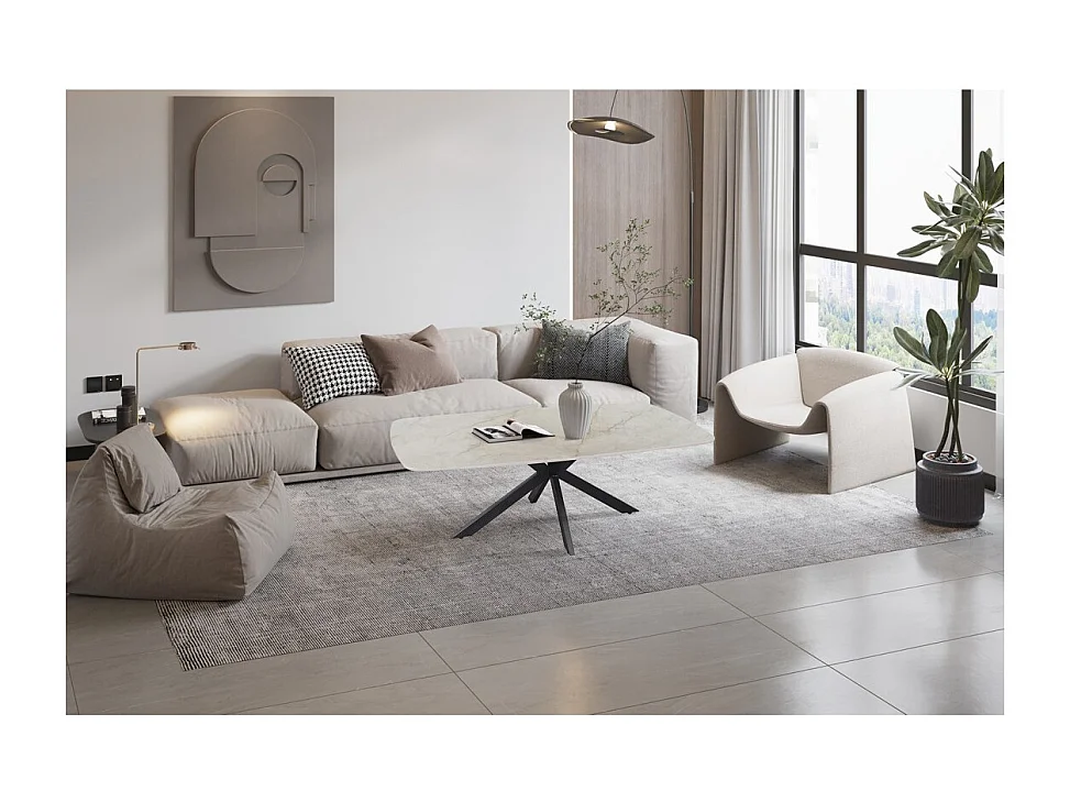 Table basse ARVENA – Table basse rectangulaire 130x70 cm – Marbre beige & métal – Design haut de gamme et raffiné