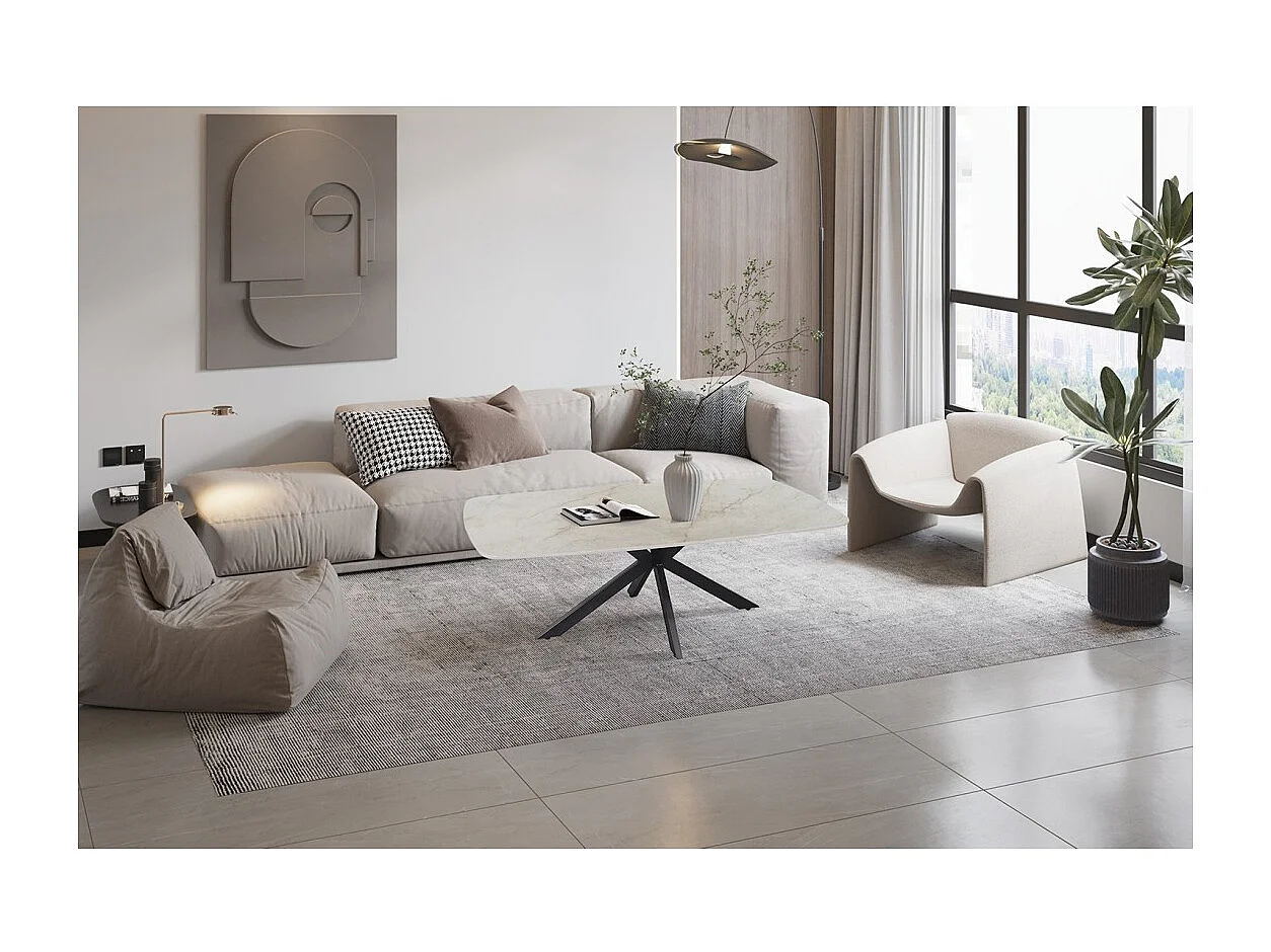 Table basse ARVENA – Table basse rectangulaire 130x70 cm – Marbre beige & métal – Design haut de gamme et raffiné