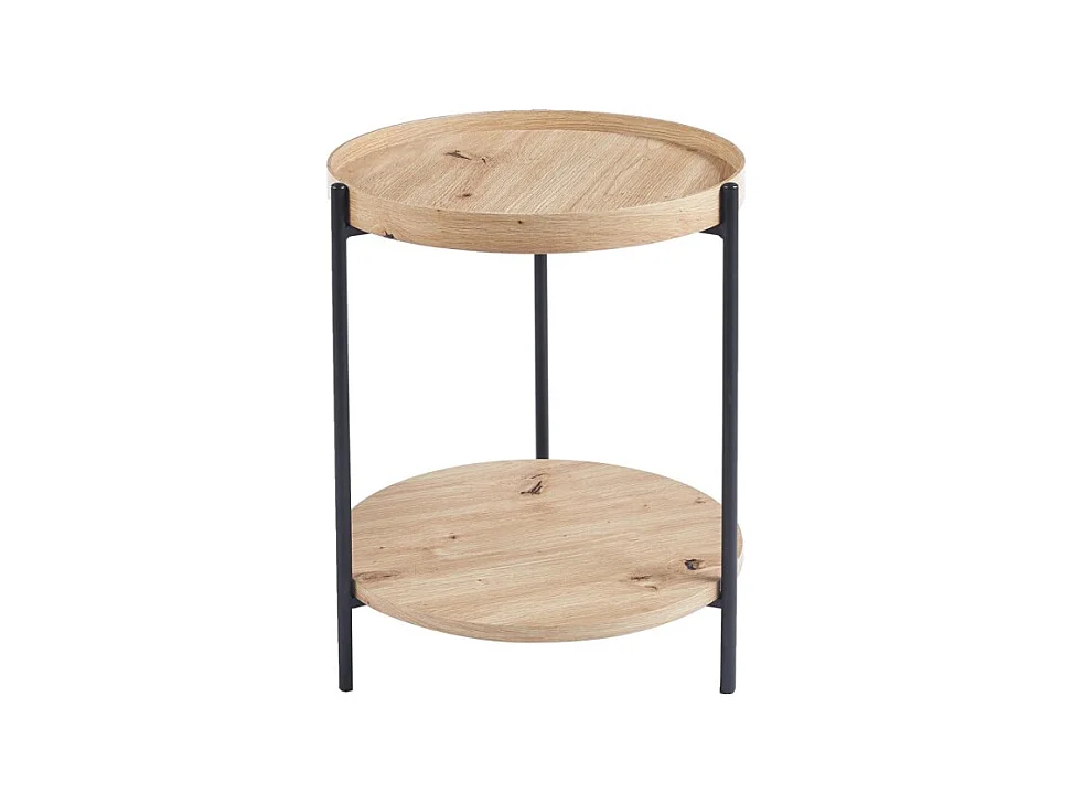 Mesa baja NORWYN – Color roble envejecido – Mesa baja redonda Ø45 cm – MDF – Diseño compacto y original