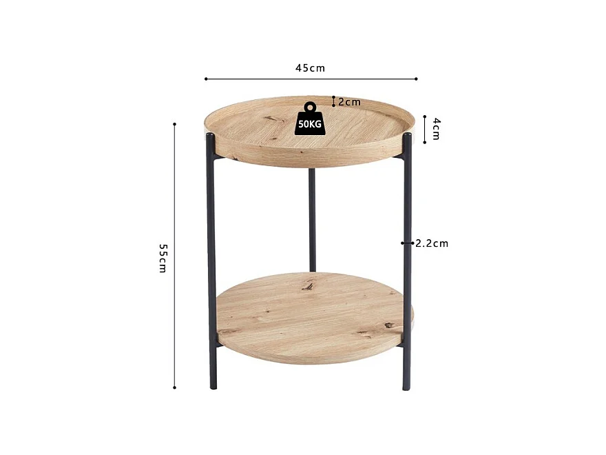 Mesa baja NORWYN – Color roble envejecido – Mesa baja redonda Ø45 cm – MDF – Diseño compacto y original