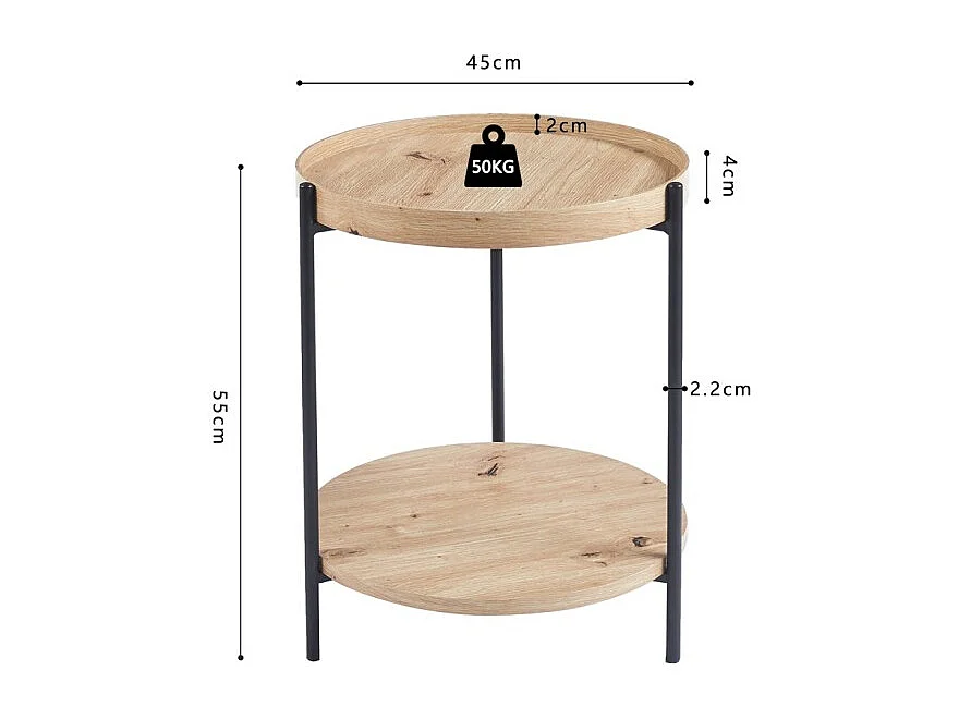 Table basse NORWYN – Coloris chêne vieilli – Table basse ronde Ø45 cm – MDF – Design compact et original