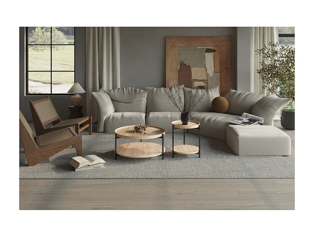 Table basse NORWYN – Coloris chêne vieilli – Table basse ronde Ø45 cm – MDF – Design compact et original