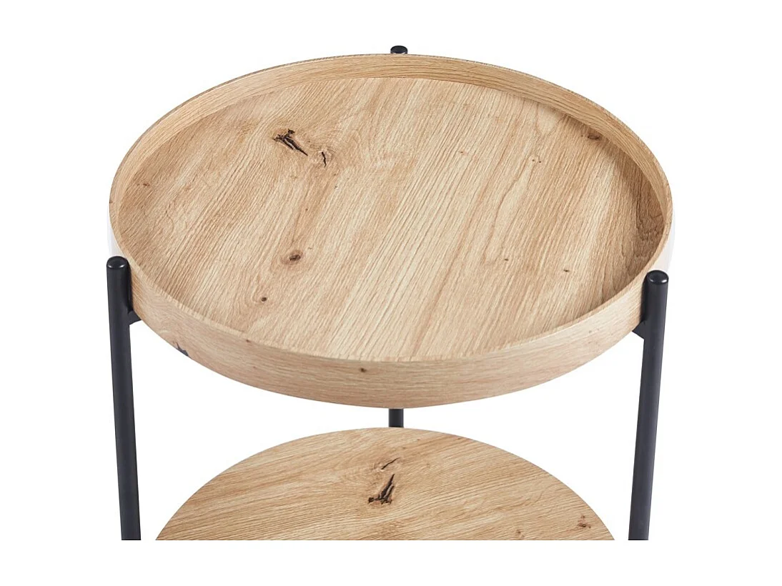 Table basse NORWYN – Coloris chêne vieilli – Table basse ronde Ø45 cm – MDF – Design compact et original