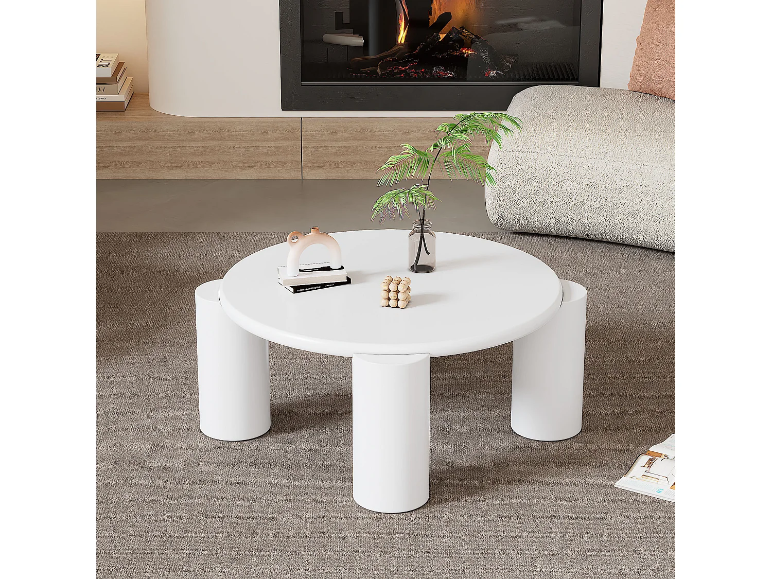 Table basse ronde 70x70x41cm - Table basse blanche avec plateau en MDF et 4 pieds de support - convient pour salon, chambre, balcon