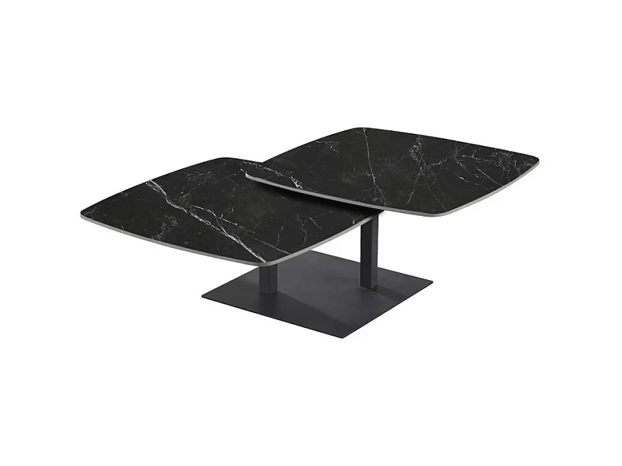 Table basse VIRELLO – Table basse ronde Ø70 cm – Pierre naturelle noire & métal – Design contemporain et sophistiqué