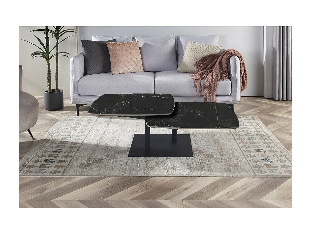 Table basse VIRELLO – Table basse ronde Ø70 cm – Pierre naturelle noire & métal – Design contemporain et sophistiqué