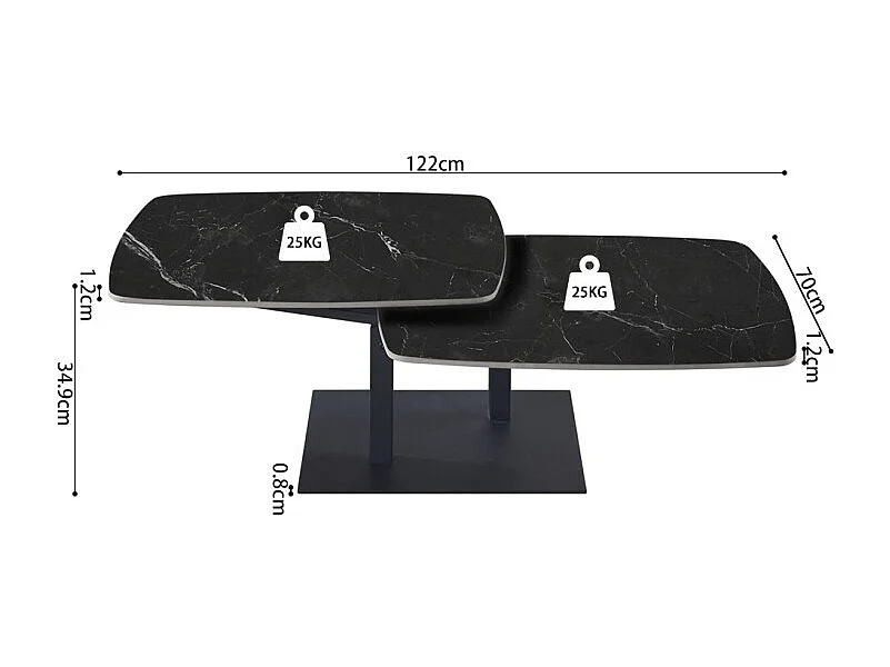 Table basse VIRELLO – Table basse ronde Ø70 cm – Pierre naturelle noire & métal – Design contemporain et sophistiqué