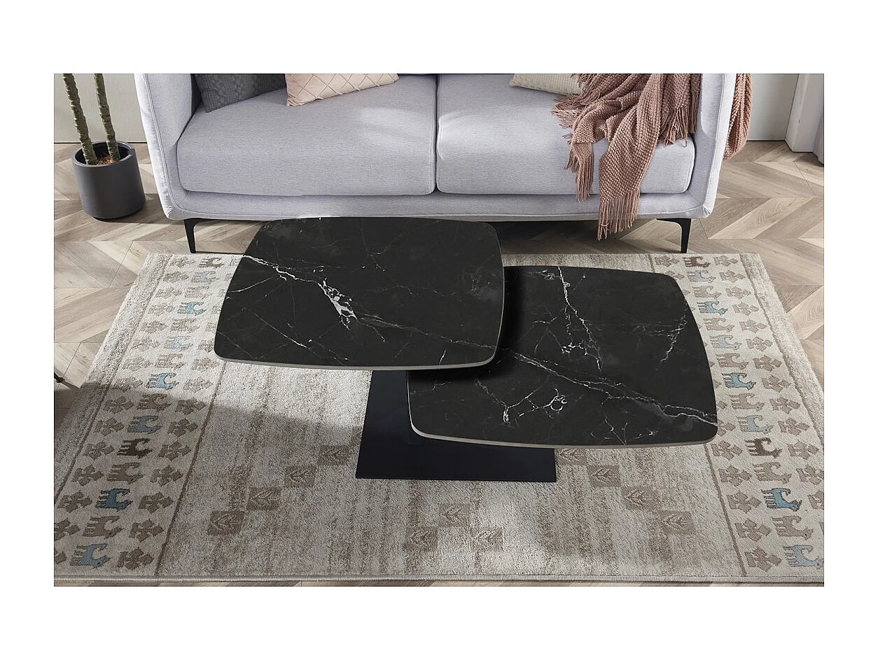 Table basse VIRELLO – Table basse ronde Ø70 cm – Pierre naturelle noire & métal – Design contemporain et sophistiqué