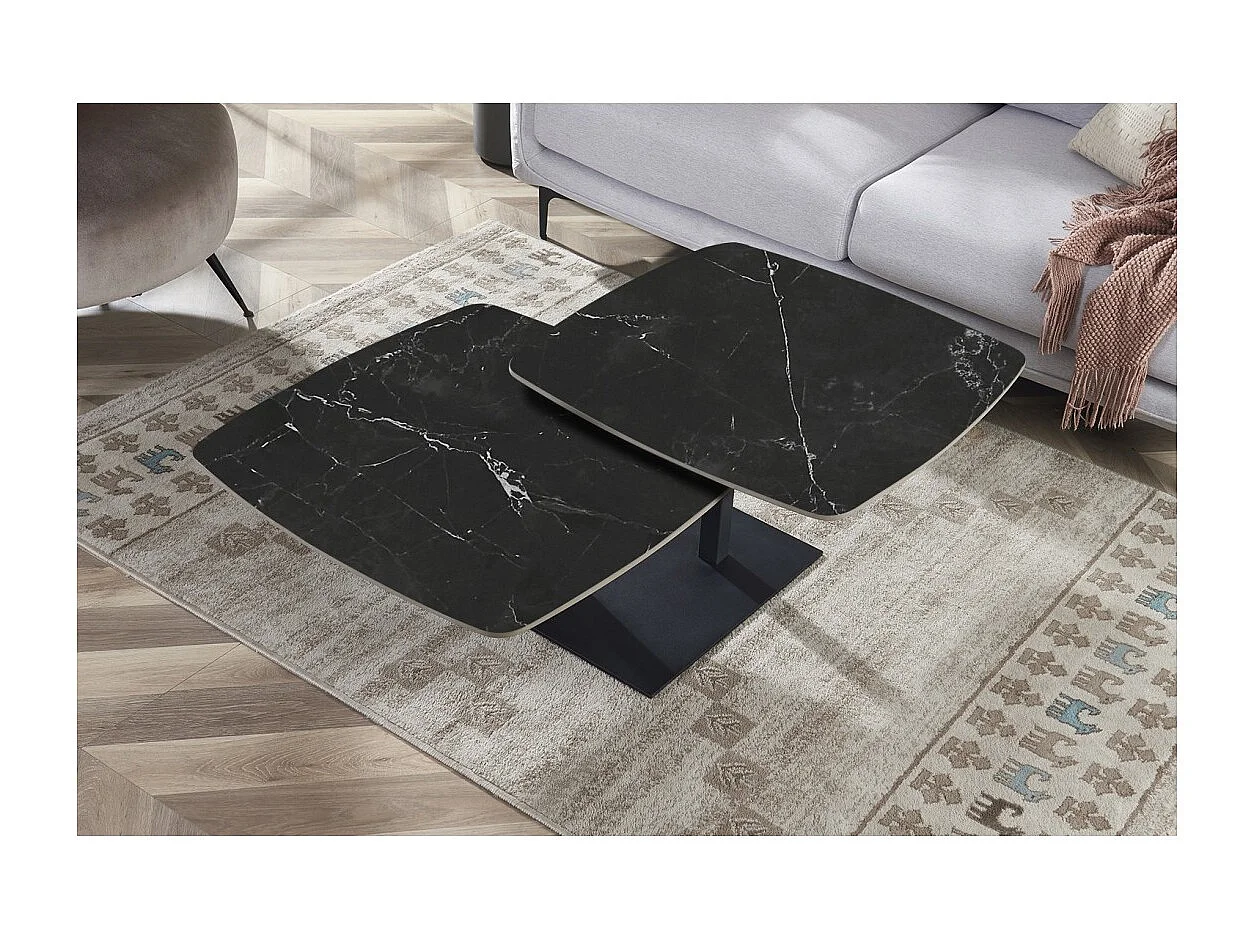 Table basse VIRELLO – Table basse ronde Ø70 cm – Pierre naturelle noire & métal – Design contemporain et sophistiqué