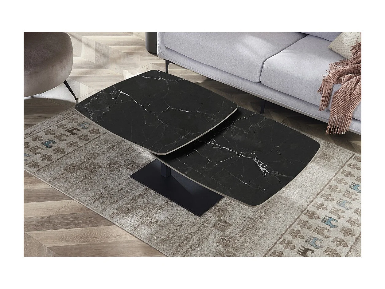 Table basse VIRELLO – Table basse ronde Ø70 cm – Pierre naturelle noire & métal – Design contemporain et sophistiqué