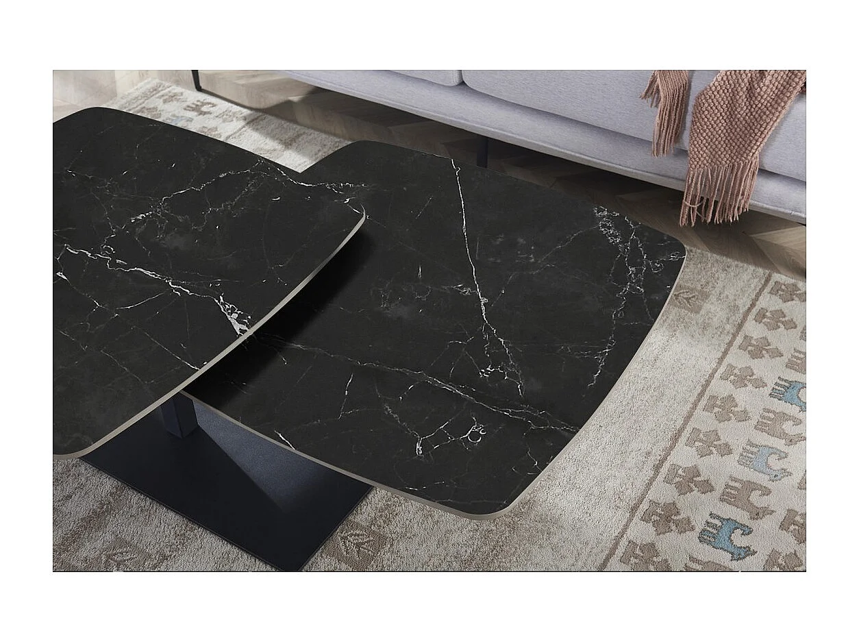 Table basse VIRELLO – Table basse ronde Ø70 cm – Pierre naturelle noire & métal – Design contemporain et sophistiqué