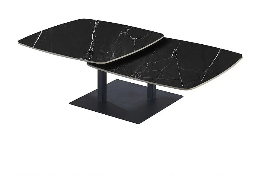 Table basse VIRELLO – Table basse ronde Ø70 cm – Pierre naturelle noire & métal – Design contemporain et sophistiqué