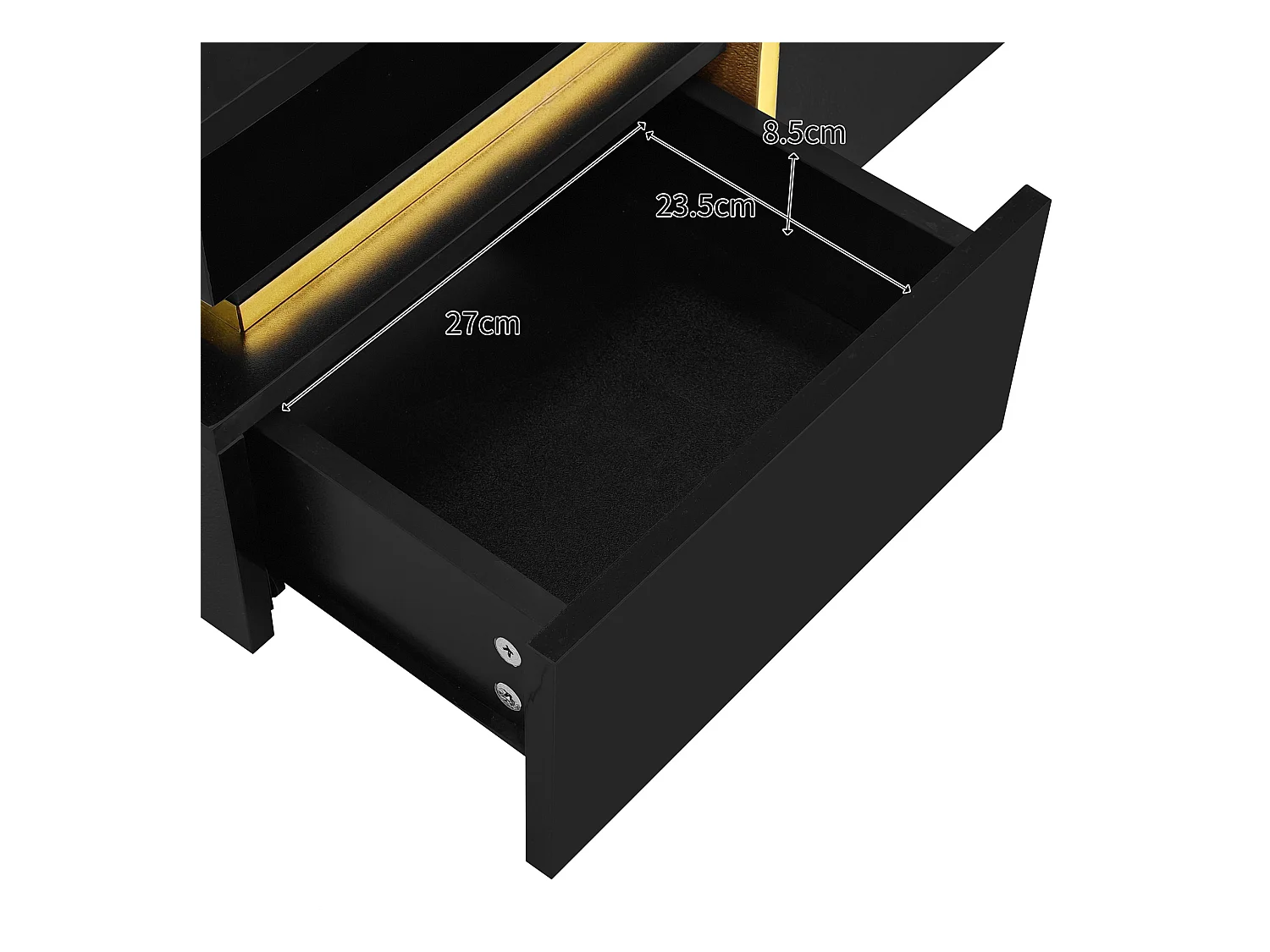 Mesa de centro quadrada - Mesa de centro preta com 2 gavetas - Acabamento dourado - para sala de estar e escritório