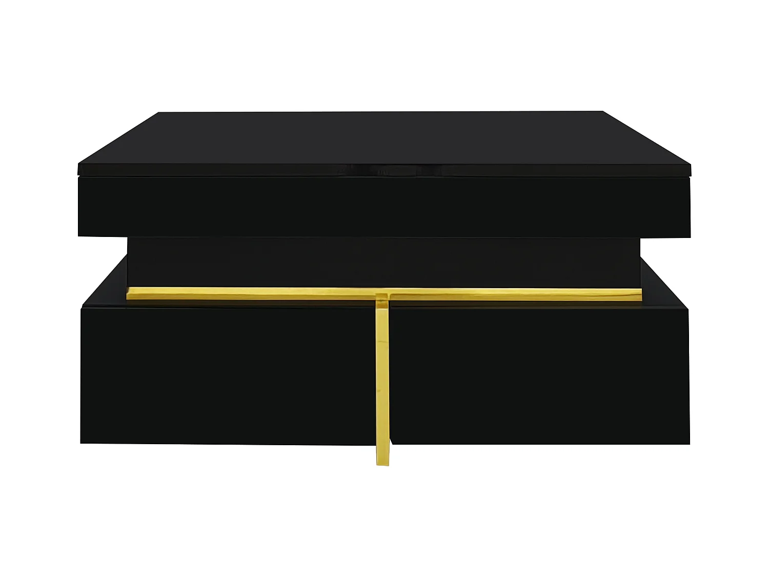 Mesa de centro quadrada - Mesa de centro preta com 2 gavetas - Acabamento dourado - para sala de estar e escritório