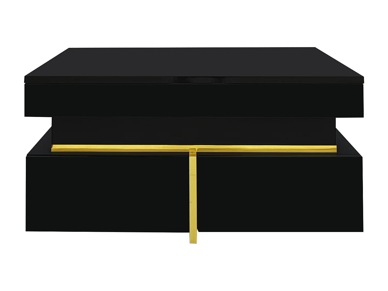 Table basse carrée - Table basse noire avec 2 tiroirs de rangement - Bordure dorée - pour salon et bureau
