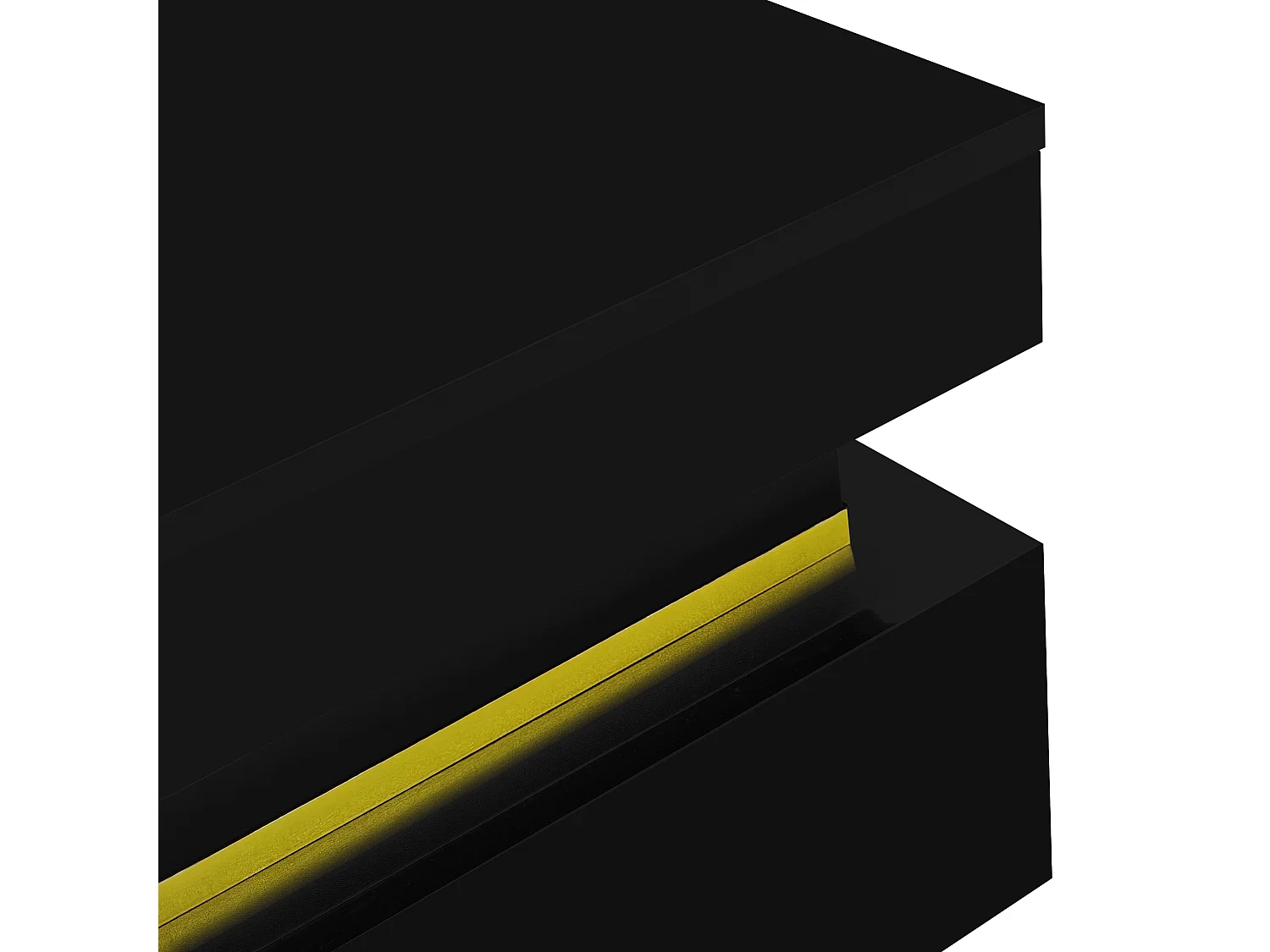 Table basse carrée - Table basse noire avec 2 tiroirs de rangement - Bordure dorée - pour salon et bureau