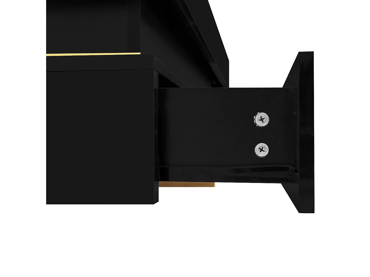 Table basse carrée - Table basse noire avec 2 tiroirs de rangement - Bordure dorée - pour salon et bureau