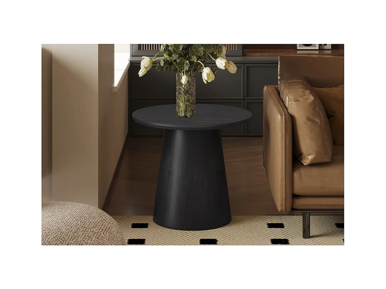 Mesa baja BOKOR – Color marrón oscuro – Mesa baja redonda 60x60 cm – MDF – Diseño moderno y compacto