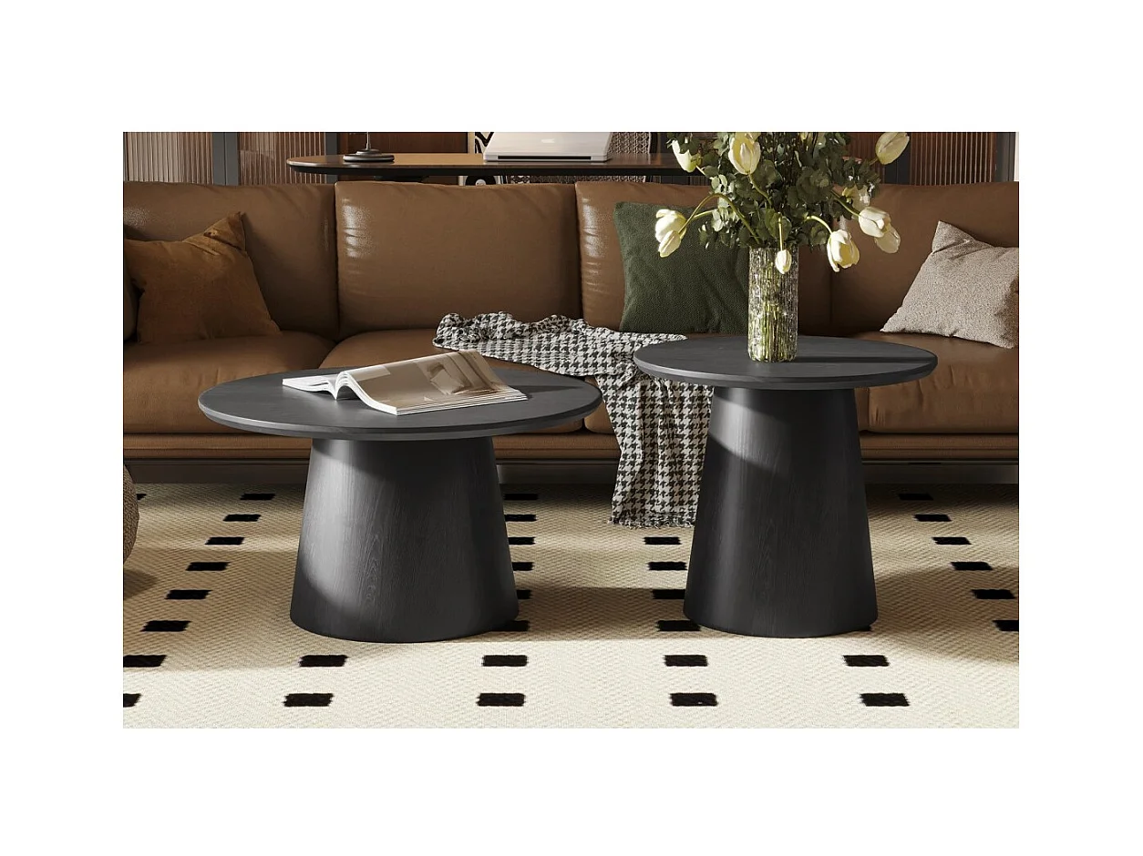 Mesa baja BOKOR – Color marrón oscuro – Mesa baja redonda 60x60 cm – MDF – Diseño moderno y compacto