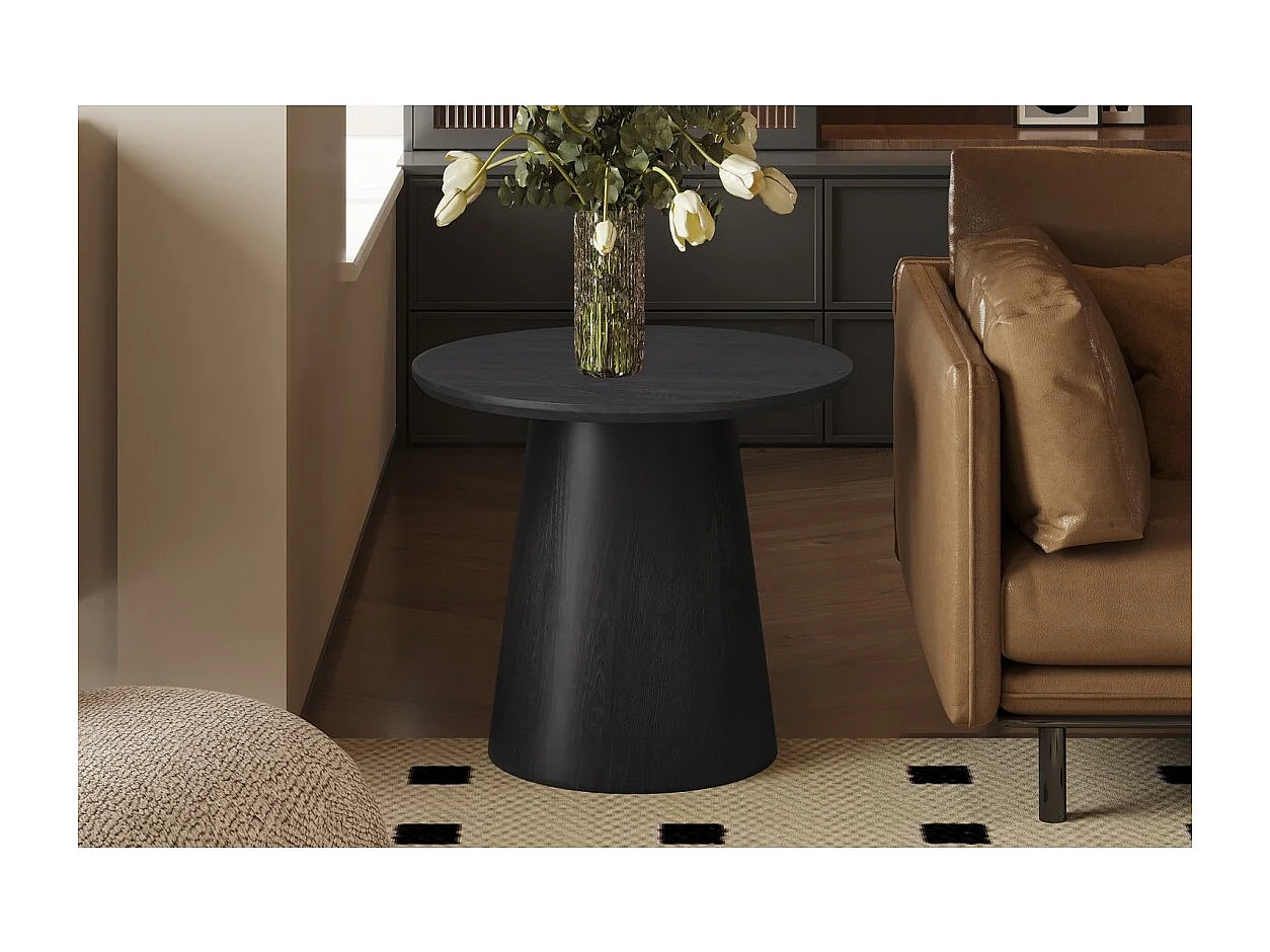 Mesa de Centro BOKOR – Cor marrom escuro – Mesa de centro redonda 60x60 cm – MDF – Design moderno e compacto