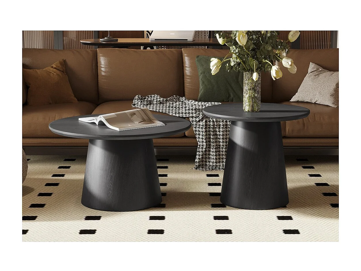 Mesa de Centro BOKOR – Cor marrom escuro – Mesa de centro redonda 60x60 cm – MDF – Design moderno e compacto