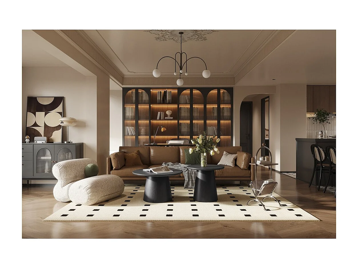 Mesa de Centro BOKOR – Cor marrom escuro – Mesa de centro redonda 60x60 cm – MDF – Design moderno e compacto