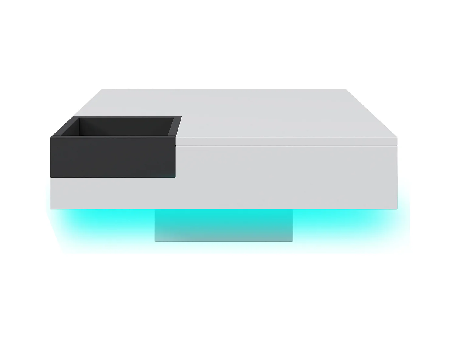 Table basse de salon 72x72x30 cm - Table basse blanche avec coffre de rangement amovible - éclairage LED
