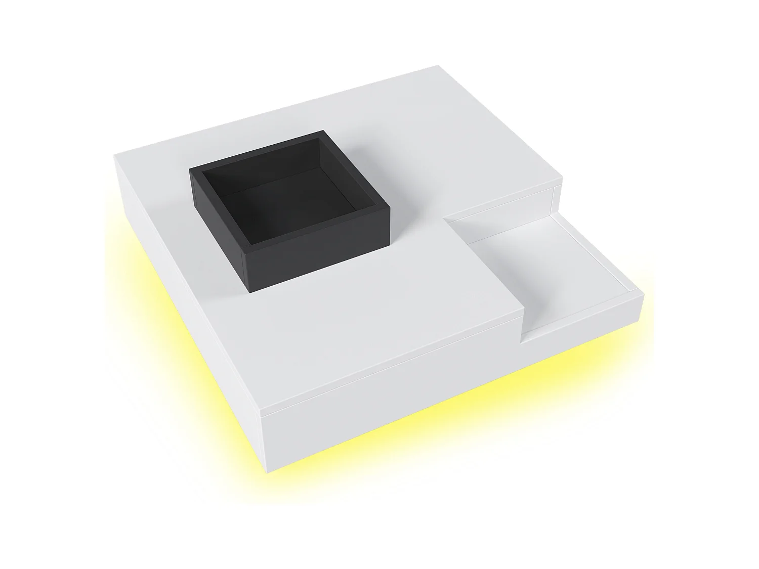 Stolik kawowy do salonu 72 x 72 x 30 cm - Biały stolik kawowy z wyjmowanym schowkiem - oświetlenie LED