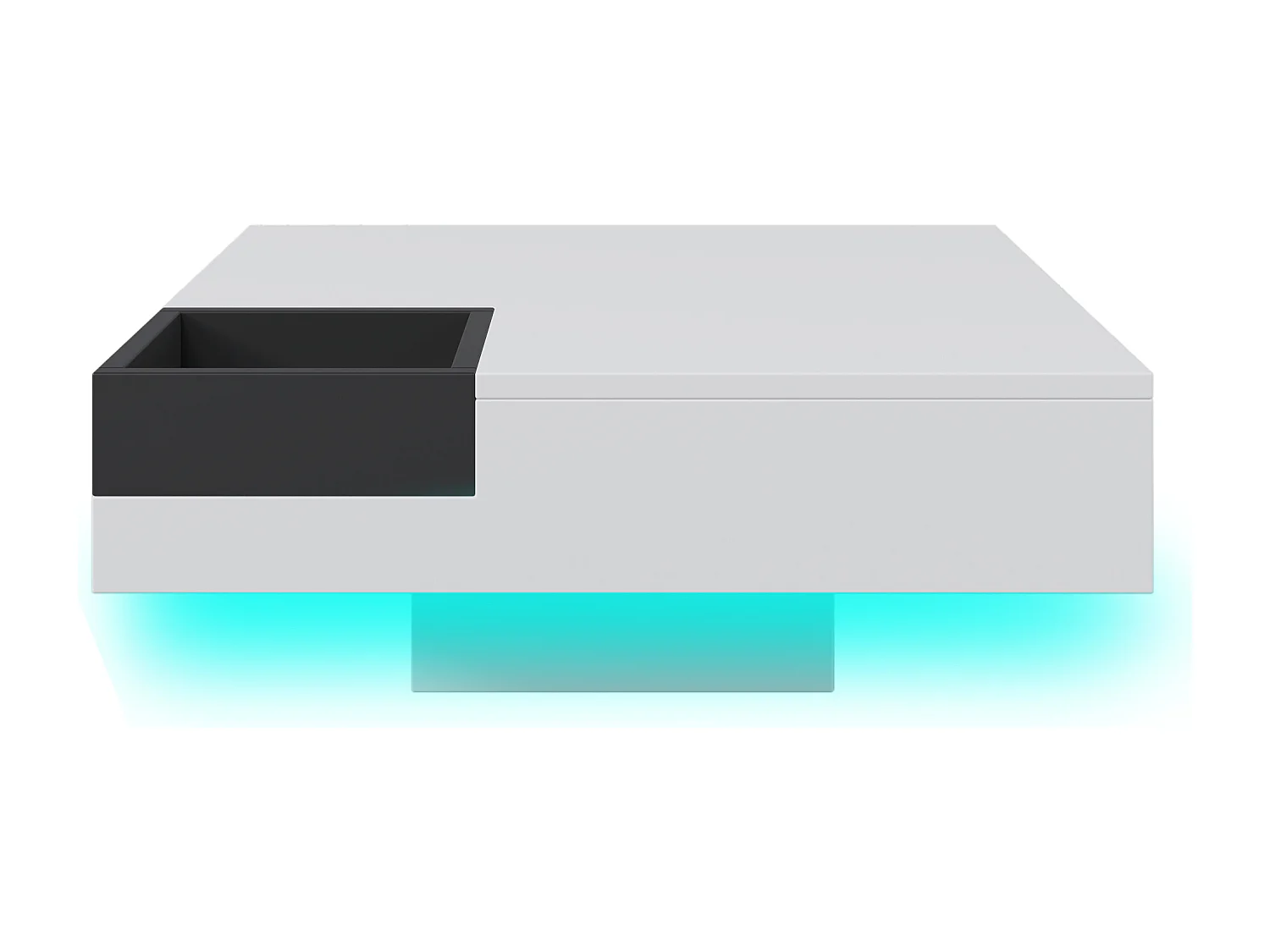 Table basse de salon 72x72x30 cm - Table basse blanche avec coffre de rangement amovible - éclairage LED