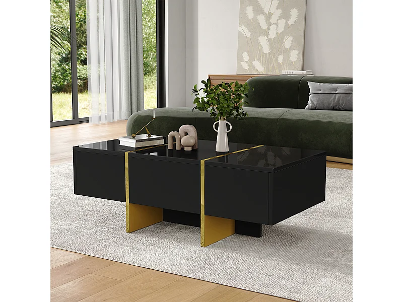 Couchtisch – 100 x 50 x 35 cm – mit 4 Schubladen – Beistelltisch für kleine Wohnungen – MDF – Schwarz