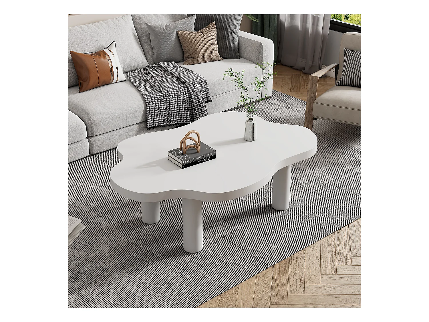 Table basse nuage de salon irrégulière - table basse blanche avec plateau en MDF - 100x70x40 cm