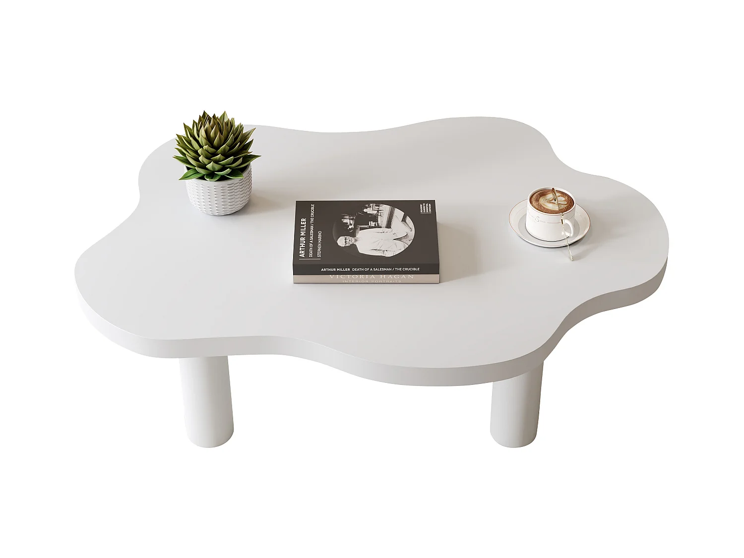 Table basse nuage de salon irrégulière - table basse blanche avec plateau en MDF - 100x70x40 cm