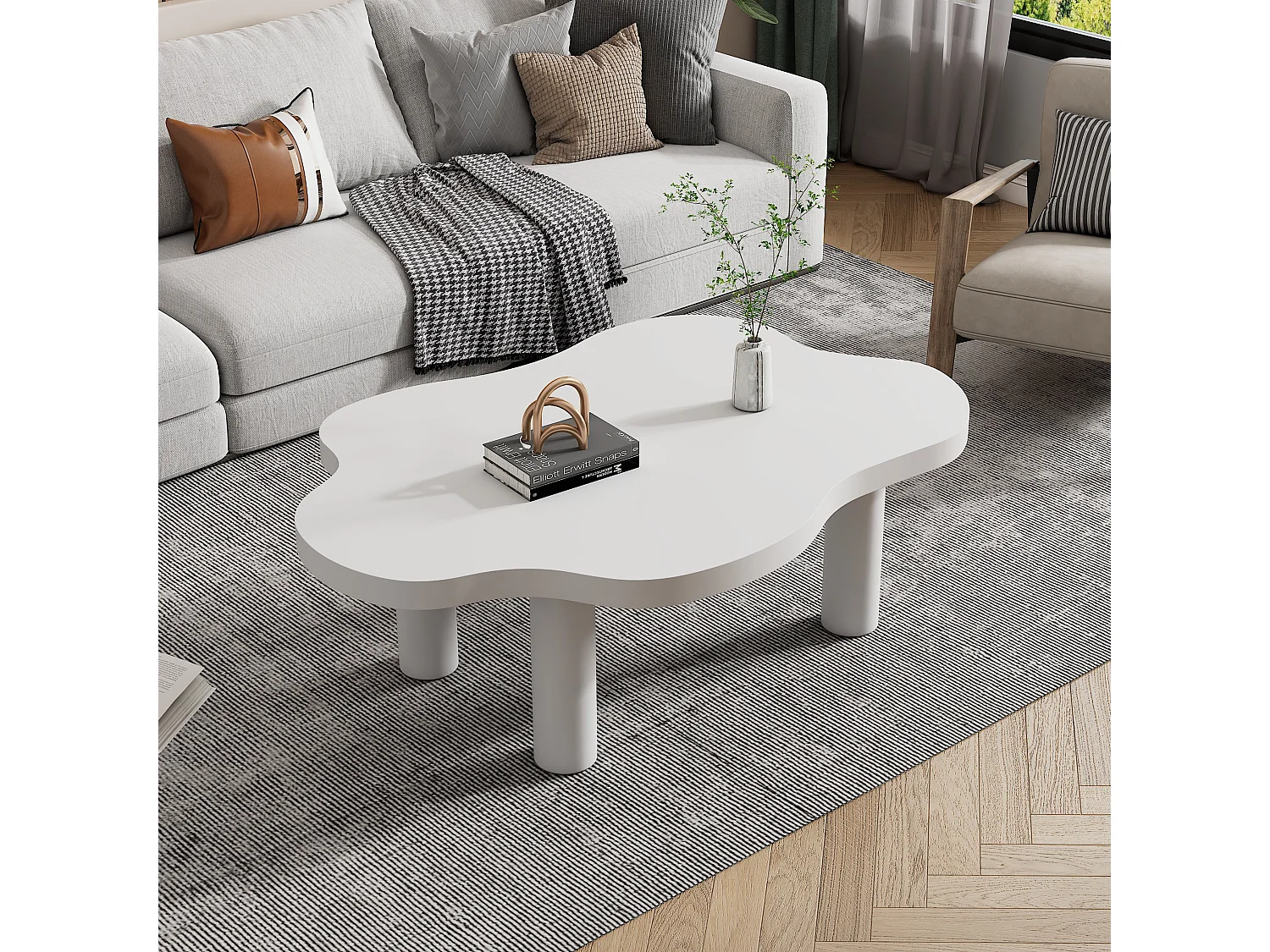 Table basse nuage de salon irrégulière - table basse blanche avec plateau en MDF - 100x70x40 cm