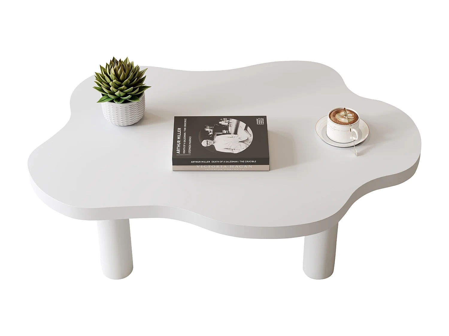 Table basse nuage de salon irrégulière - table basse blanche avec plateau en MDF - 100x70x40 cm
