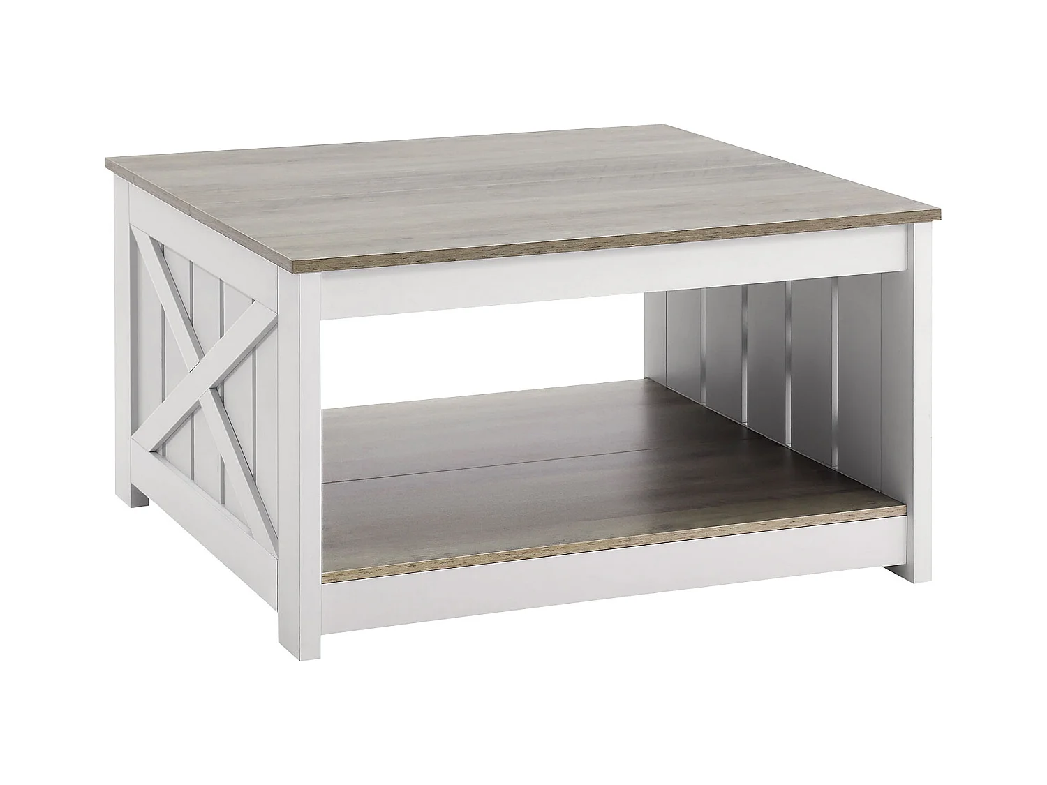 Table Basse SucceBuy 800 mm, Table Basse de Style Campagnard avec Rangement Ouvert, Gris-Blanc, pour Salon, Chambre, Appartement, Studio