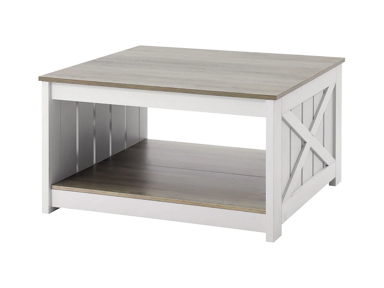 Table Basse SucceBuy 800 mm, Table Basse de Style Campagnard avec Rangement Ouvert, Gris-Blanc, pour Salon, Chambre, Appartement, Studio