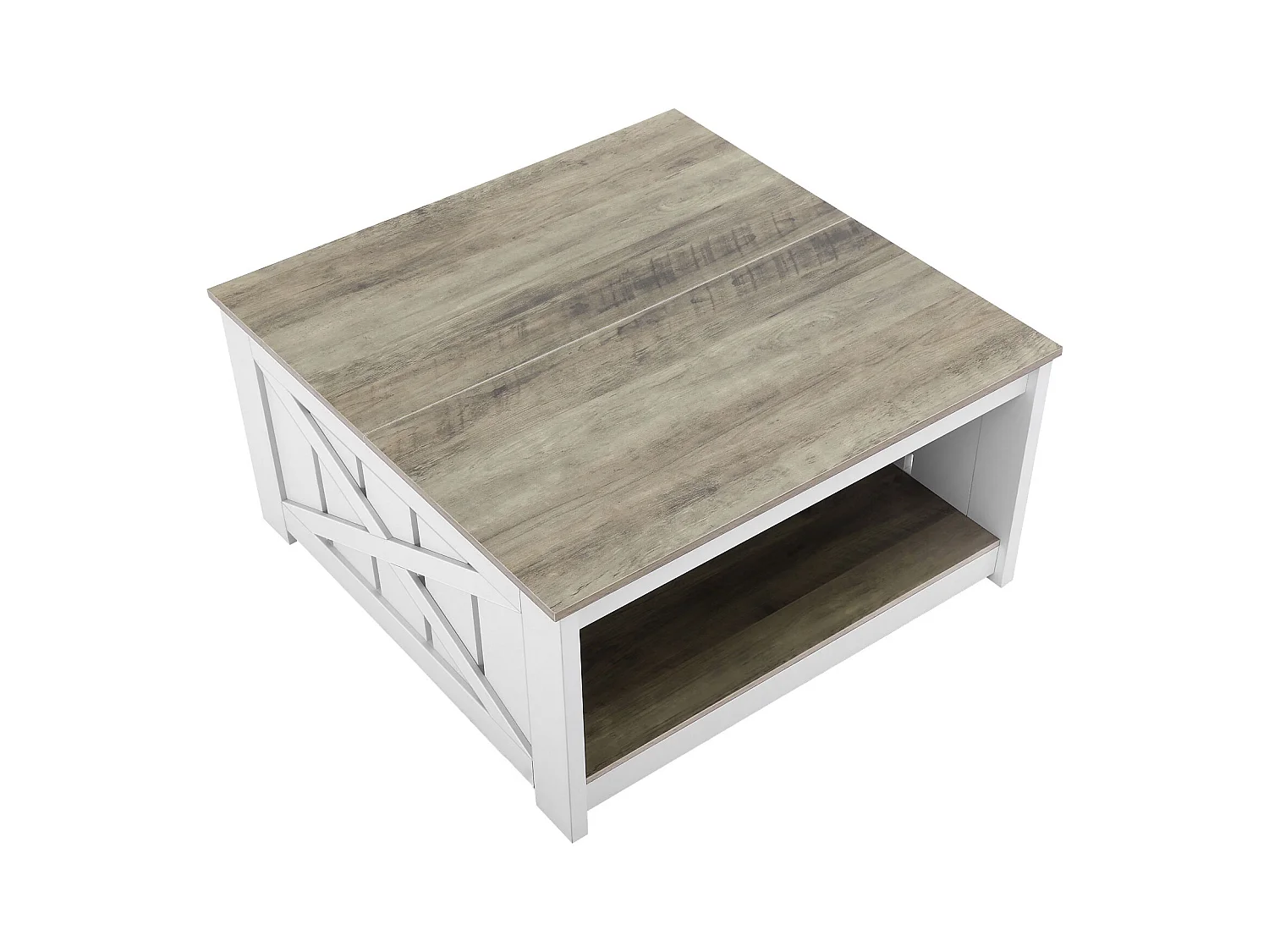 Table Basse SucceBuy 800 mm, Table Basse de Style Campagnard avec Rangement Ouvert, Gris-Blanc, pour Salon, Chambre, Appartement, Studio